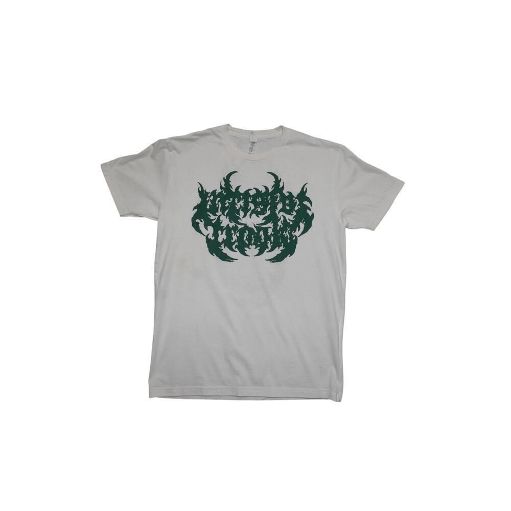 Double-Sided Graphic Flame Skull Tee – White – Size M